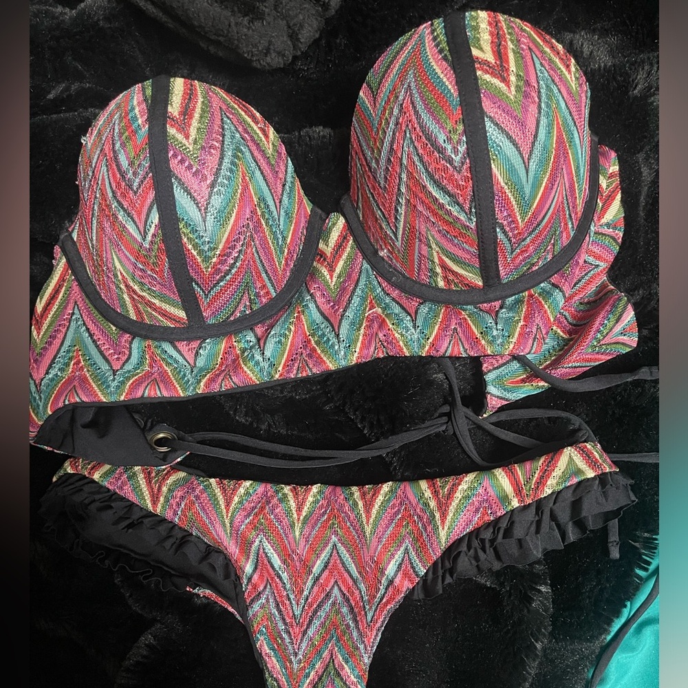 Beach Bunny Multicolor Chevron Bikini